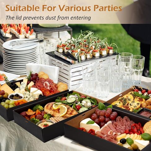 20 Pack Black Catering Boxes, 17.72 x 12.2 x 3.15in Bakery Boxes with Window Lids, To Go Paper Food Containers Disposable, Greaseproof Pastry for Charcuterie or Cupcakes, Easy Assembly in Saudi Arabia