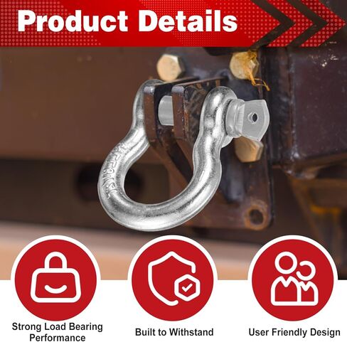 Pelopy 4 Pack 1 Inch Shackles D Ring Heavy Duty Bow Shackle with 1-1/8'' Screw Pin, 8.5 Tons / 18739 Lbs Working Load Limit for Towing Rigging Lifting Moving Winch Recovery in Saudi Arabia