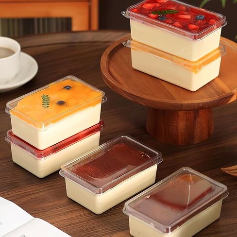 Dessert Containers Cake Boxes with Lids: 20 Pack Clear Plastic Small Square Tiramisu Cake Boxes for Individual Tiramisu Mousse Food Disposable Fruit Packaging Cup for Baking Party Favor in Saudi Arabia