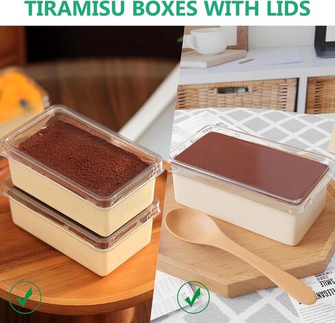 Dessert Containers Cake Boxes with Lids: 20 Pack Clear Plastic Small Square Tiramisu Cake Boxes for Individual Tiramisu Mousse Food Disposable Fruit Packaging Cup for Baking Party Favor in Saudi Arabia