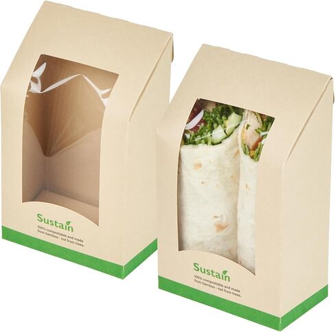 Restaurantware Sandwich Container 50 Pack of 5.9 x 3.7 x 2.1 Inches Paper Sandwich Box Clear Window Packaging Leak-Proof Kraft Color Ideal For Cafes And Grab-And-Go Meals in Saudi Arabia