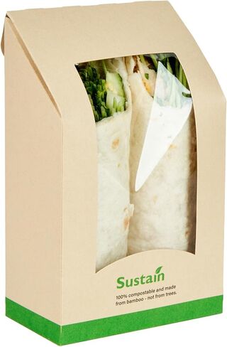 Restaurantware Sandwich Container 50 Pack of 5.9 x 3.7 x 2.1 Inches Paper Sandwich Box Clear Window Packaging Leak-Proof Kraft Color Ideal For Cafes And Grab-And-Go Meals in Saudi Arabia
