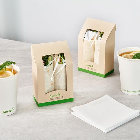 Restaurantware Sandwich Container 50 Pack of 5.9 x 3.7 x 2.1 Inches Paper Sandwich Box Clear Window Packaging Leak-Proof Kraft Color Ideal For Cafes And Grab-And-Go Meals in Saudi Arabia