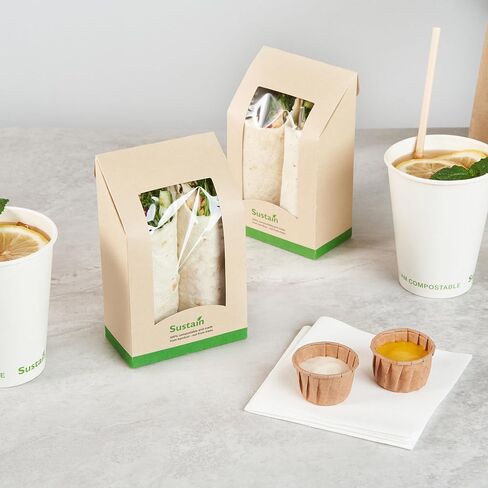 Restaurantware Sandwich Container 50 Pack of 5.9 x 3.7 x 2.1 Inches Paper Sandwich Box Clear Window Packaging Leak-Proof Kraft Color Ideal For Cafes And Grab-And-Go Meals in Saudi Arabia