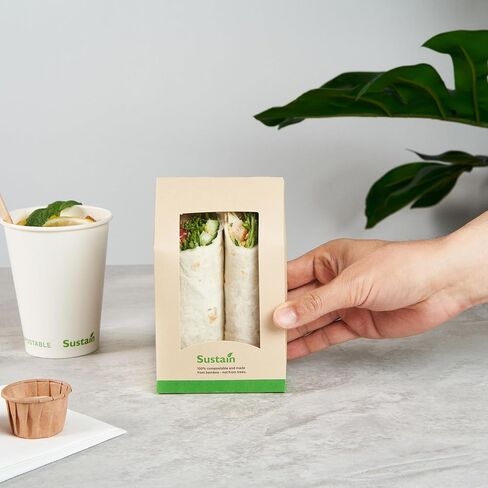 Restaurantware Sandwich Container 50 Pack of 5.9 x 3.7 x 2.1 Inches Paper Sandwich Box Clear Window Packaging Leak-Proof Kraft Color Ideal For Cafes And Grab-And-Go Meals in Saudi Arabia