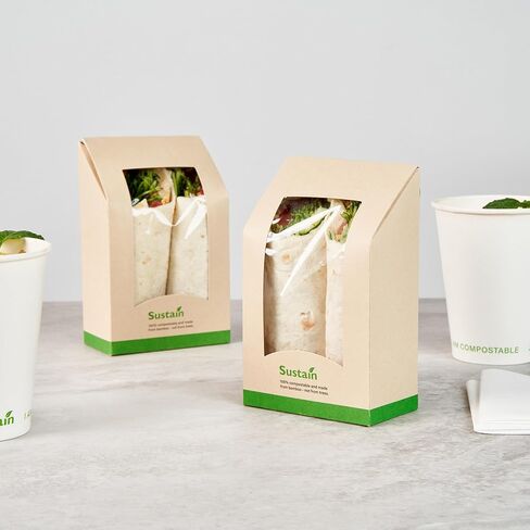 Restaurantware Sandwich Container 50 Pack of 5.9 x 3.7 x 2.1 Inches Paper Sandwich Box Clear Window Packaging Leak-Proof Kraft Color Ideal For Cafes And Grab-And-Go Meals in Saudi Arabia