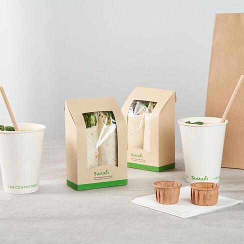 Restaurantware Sandwich Container 50 Pack of 5.9 x 3.7 x 2.1 Inches Paper Sandwich Box Clear Window Packaging Leak-Proof Kraft Color Ideal For Cafes And Grab-And-Go Meals in Saudi Arabia