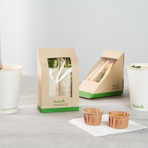 Restaurantware Sandwich Container 50 Pack of 5.9 x 3.7 x 2.1 Inches Paper Sandwich Box Clear Window Packaging Leak-Proof Kraft Color Ideal For Cafes And Grab-And-Go Meals in Saudi Arabia