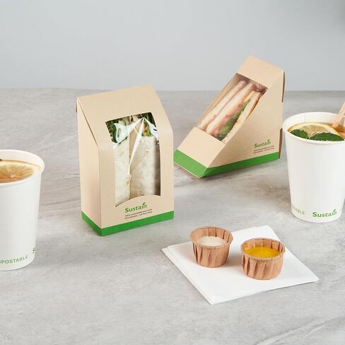 Restaurantware Sandwich Container 50 Pack of 5.9 x 3.7 x 2.1 Inches Paper Sandwich Box Clear Window Packaging Leak-Proof Kraft Color Ideal For Cafes And Grab-And-Go Meals in Saudi Arabia
