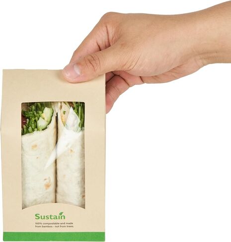 Restaurantware Sandwich Container 50 Pack of 5.9 x 3.7 x 2.1 Inches Paper Sandwich Box Clear Window Packaging Leak-Proof Kraft Color Ideal For Cafes And Grab-And-Go Meals in Saudi Arabia