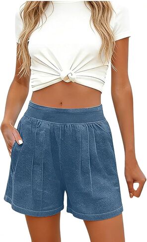 Shorts for Women Summer Casual Elastic High Waisted Faux Denim Shorts Plus Size Comfy Stretchy Wide Leg Shorts in Saudi Arabia