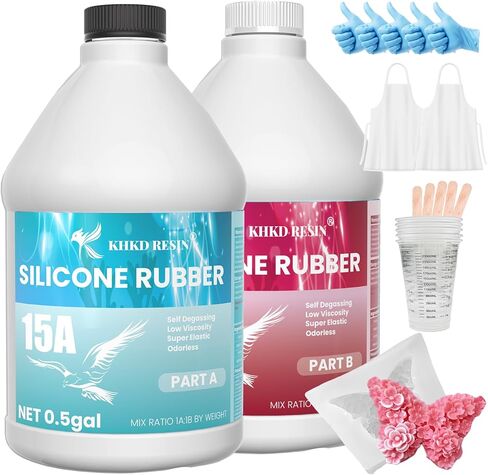 مجموعة صنع قوالب السيليكون، مطاط السيليكون السائل 15 أمبير 18 أونصة قالب شفاف شفاف لصنع نسبة خلط السيليكون 1: 1 - خالية من الفقاعات، سهلة التشكيل لقوالب الراتنج، قوالب ثلاثية الأبعاد، معالجة سريعة 4 ساعات in Kuwait