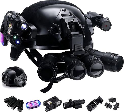 Kids Tactical Helmet Set - 4-Eye Night Vision Model, Flashlight & NVG Mount | Multi-Functional Combat Gear for Cosplay Airsoft Outdoor Game in Kuwait