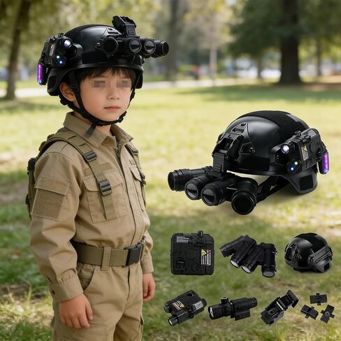 Kids Tactical Helmet Set - 4-Eye Night Vision Model, Flashlight & NVG Mount | Multi-Functional Combat Gear for Cosplay Airsoft Outdoor Game in Kuwait