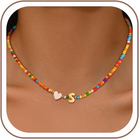Colorful Initial Necklaces for Girls Women, Teen Girl Gifts Trendy Stuff Cute Heart Shell Bead Necklace Jewelry Gifts in Kuwait