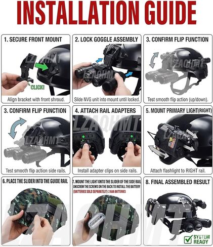 Kids Tactical Helmet Set - 4-Eye Night Vision Model, Flashlight & NVG Mount | Multi-Functional Combat Gear for Cosplay Airsoft Outdoor Game in Kuwait