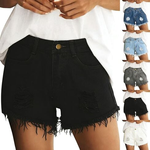 Womens Denim Shorts Summer Ripped Mid Rise Y2k Jean Short Streetwear Baggy Wide Leg Button Stretch MiniShorts in Saudi Arabia