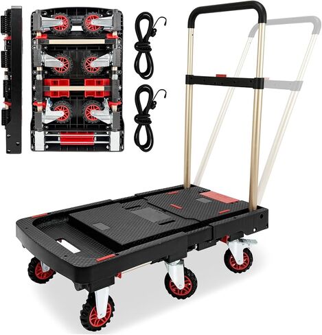 عربة يدوية قابلة للطي بسعة 600 رطل للخدمة الشاقة مع عجلة فرامل، منصة ومقبض قابلان للسحب، مقبض إسفنجي، عربة دوللي محمولة للأمتعة والتخييم والتسليم والتخزين in Kuwait