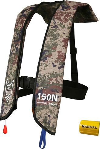 Inflatable Life-Jacket for Adults| Life-Vest Inflation-PFD with Whistle| Automatic & Manual Lightweight Supports up to 300 lbs for Kayaking Fishing Boating in Kuwait