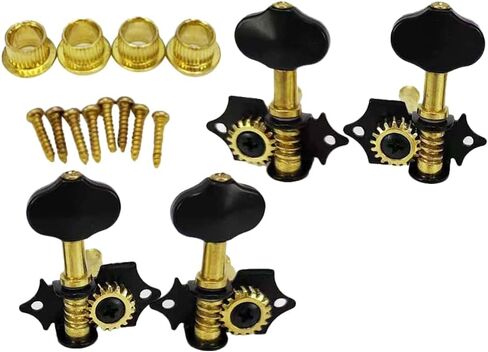 2 Sets Of 4R4L Black Gold Ukulele Tuning Rods With 1:19 Gear Ratio Precision Tuning Heads, Suitable For 4-series Guitars in Saudi Arabia
