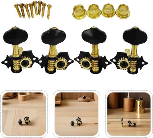 2 Sets Of 4R4L Black Gold Ukulele Tuning Rods With 1:19 Gear Ratio Precision Tuning Heads, Suitable For 4-series Guitars in Saudi Arabia