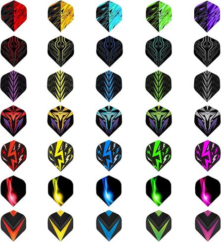 105 قطعة من Dart Flights (35 مجموعة فريدة)، 100 ميكرون PET، مناسبة عالميًا لأعمدة الألومنيوم والبولي فينيل كلوريد، للسهام ذات الأطراف الفولاذية والناعمة، جودة ممتازة للبطولات مع 7 تصميمات in Kuwait