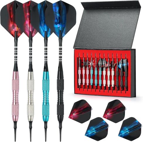 Soft Tip Darts Set with Gift Box Dart Case Professional Darts Plastic Tip with 100 Dart Tips 12 Shafts 24 Flights Tool Kit Flight Protectors for Electronic Dart Board in Kuwait