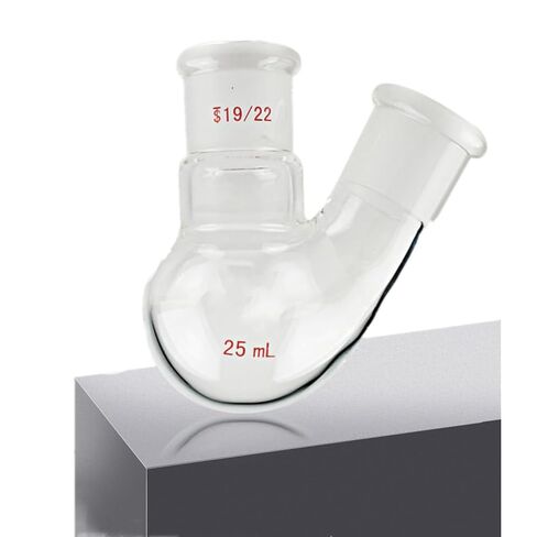 دورق زجاجي ذو جدار ثقيل 50 مل ورقبة دائرية سفلية، مع وصلة خارجية مدببة قياسية في المنتصف والجانب مقاس 19/22 - 250 مل in Kuwait