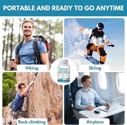 الوقاية من مرض الارتفاع - حبوب الارتفاع للتزلج والمشي لمسافات طويلة والرحلات الجبلية - مع فيتامين C ومستخلص أوراق الجنكة لتوازن الأكسجين والطاقة، 100 كبسولة in Kuwait