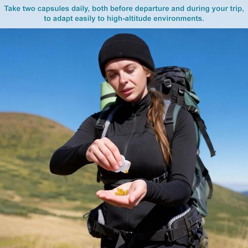 الوقاية من مرض الارتفاع - حبوب الارتفاع للتزلج والمشي لمسافات طويلة والرحلات الجبلية - مع فيتامين C ومستخلص أوراق الجنكة لتوازن الأكسجين والطاقة، 100 كبسولة in Kuwait