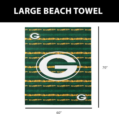 منشفة شاطئ من الألياف الدقيقة كبيرة الحجم من Northwest NFL Green Bay Packers، 60 × 70 بوصة - سريعة الجفاف، مقاومة للرمل، خفيفة الوزن، عالية الامتصاص، تصميم شيبوري in Saudi Arabia