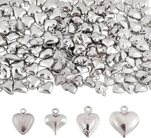 Dicosmetic 200pcs 4 أنماط قلب منتفخ القلب من الفولاذ المقاوم للصدأ معلقات القلب 3D معلقات الحب الصغيرة عيد الحب هدية المجوهرات لصنع المجوهرات ، ثقب: 1 ملم in Saudi Arabia