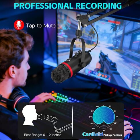 ZealSound Podcast Microphone for PC/Mac/iPhone – USB Studio Mic with Noise Cancellation, RGB Lighting, Mute, Gain, Monitoring & Echo, Boom Arm & Pop Filter, Streaming, Recording, TikTok, YouTube in Saudi Arabia