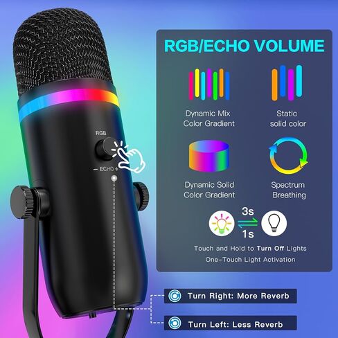 ZealSound Podcast Microphone for PC/Mac/iPhone – USB Studio Mic with Noise Cancellation, RGB Lighting, Mute, Gain, Monitoring & Echo, Boom Arm & Pop Filter, Streaming, Recording, TikTok, YouTube in Saudi Arabia