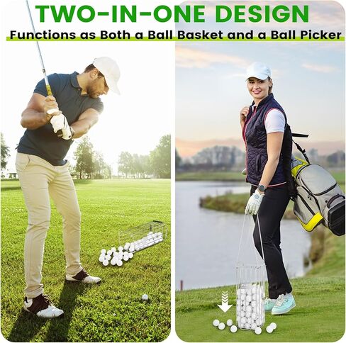 Golf Ball Retriever, 304 Stainless Steel Golf Ball Picker Upper, 2-in-1 Design Golf Ball Collector and Basket Hold Up 140 Balls, Rust-Free Shag Bag Grabber Collector Tool Bucket Simulator Accessories in Kuwait