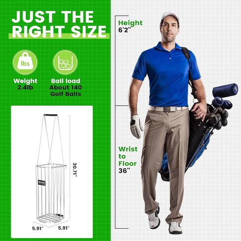 Golf Ball Retriever, 304 Stainless Steel Golf Ball Picker Upper, 2-in-1 Design Golf Ball Collector and Basket Hold Up 140 Balls, Rust-Free Shag Bag Grabber Collector Tool Bucket Simulator Accessories in Kuwait