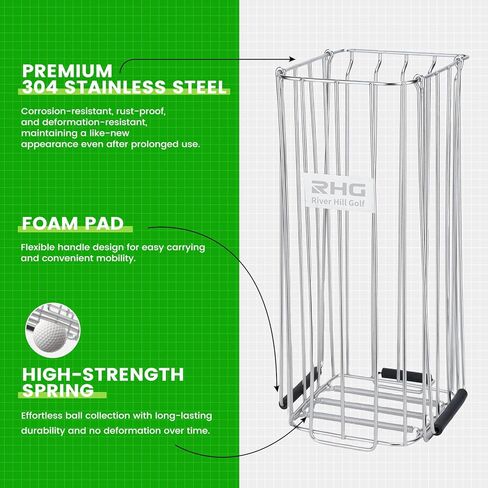 Golf Ball Retriever, 304 Stainless Steel Golf Ball Picker Upper, 2-in-1 Design Golf Ball Collector and Basket Hold Up 140 Balls, Rust-Free Shag Bag Grabber Collector Tool Bucket Simulator Accessories in Kuwait