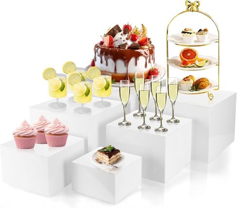 White Risers for Food Display, 6 Pcs White Acrylic Risers for Buffet Table, Square Nesting Buffet Risers for Dessert Jewelry Collectibles, Sizes 10" 9" 8" 7" 6" 5" in Kuwait