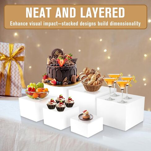 White Risers for Food Display, 6 Pcs White Acrylic Risers for Buffet Table, Square Nesting Buffet Risers for Dessert Jewelry Collectibles, Sizes 10" 9" 8" 7" 6" 5" in Kuwait