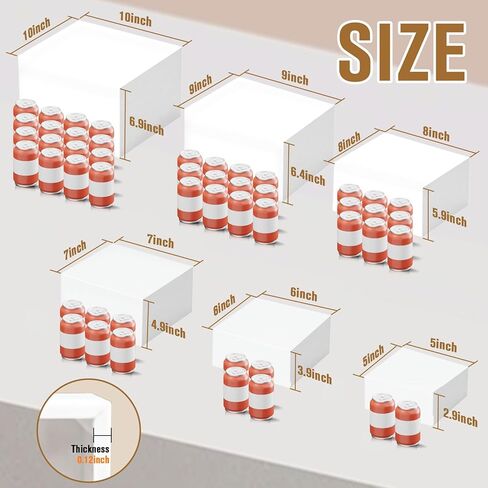 White Risers for Food Display, 6 Pcs White Acrylic Risers for Buffet Table, Square Nesting Buffet Risers for Dessert Jewelry Collectibles, Sizes 10" 9" 8" 7" 6" 5" in Kuwait