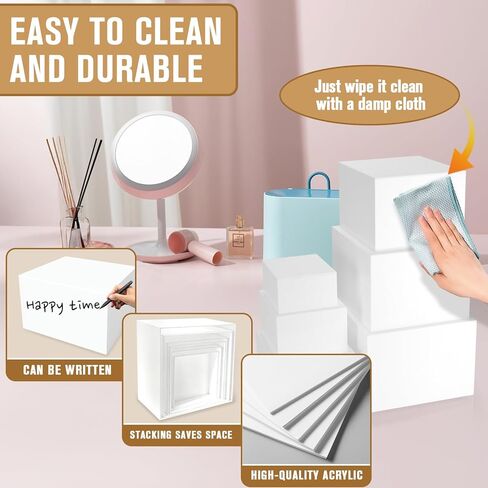 White Risers for Food Display, 6 Pcs White Acrylic Risers for Buffet Table, Square Nesting Buffet Risers for Dessert Jewelry Collectibles, Sizes 10" 9" 8" 7" 6" 5" in Kuwait