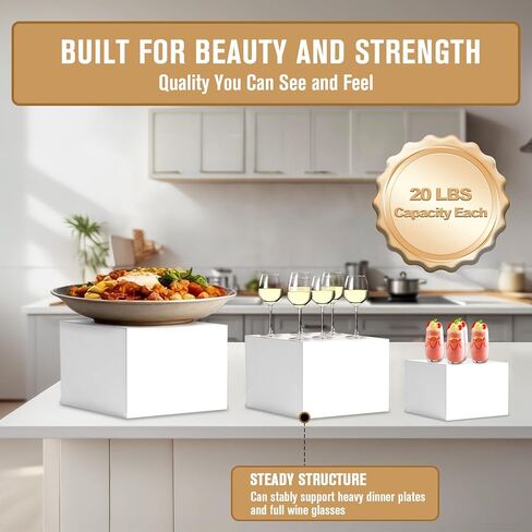 White Risers for Food Display, 6 Pcs White Acrylic Risers for Buffet Table, Square Nesting Buffet Risers for Dessert Jewelry Collectibles, Sizes 10" 9" 8" 7" 6" 5" in Kuwait