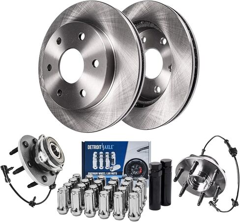 Detroit Axle - مجموعة الفرامل لـ Escalade ESV Ext Avalanche Silverado Silverado Silveruda Sierra Sierra 1500 Brake Rotors Pads Ceramic Barkes Pads: 12 '' inch strom الأمامي و 12.99 'بوصة خلفية دوار in Kuwait