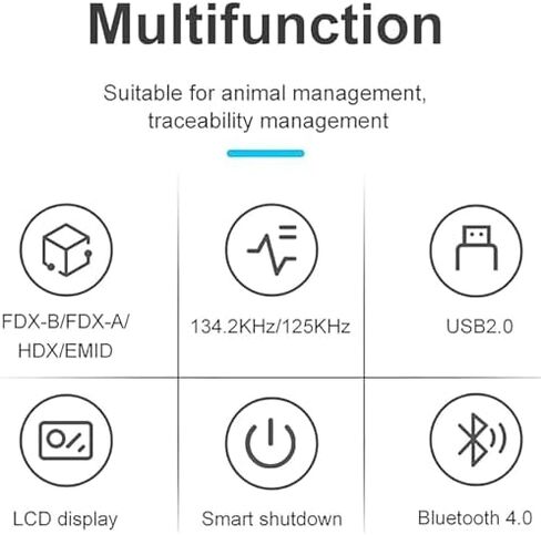 قارئ ماسح ضوئي لرقاقة الحيوانات الأليفة، معرف علامة RFID محمول، ماسح ضوئي لعلامة أذن الحيوان، قارئ علامات الحيوانات 30 ثانية إيقاف التشغيل التلقائي والتخزين 20000 بيانات مع شاشة LCD in Saudi Arabia