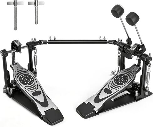 Double Bass Drum Pedal, Heavy Duty Kick Drum Pedal with Double Chain Drive, Adjustable Spring Tension, Non-Slip Metal Base, Smooth and Responsive Single Drum Pedal for Acoustic and Electronic Drums in Saudi Arabia