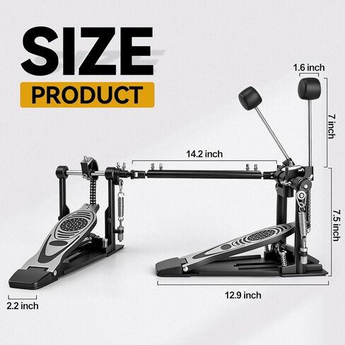 Double Bass Drum Pedal, Heavy Duty Kick Drum Pedal with Double Chain Drive, Adjustable Spring Tension, Non-Slip Metal Base, Smooth and Responsive Single Drum Pedal for Acoustic and Electronic Drums in Saudi Arabia