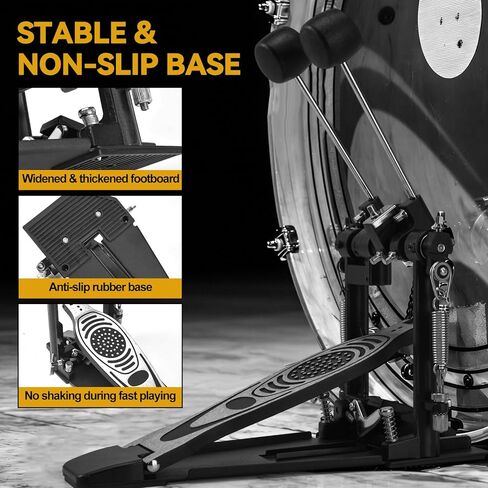 Double Bass Drum Pedal, Heavy Duty Kick Drum Pedal with Double Chain Drive, Adjustable Spring Tension, Non-Slip Metal Base, Smooth and Responsive Single Drum Pedal for Acoustic and Electronic Drums in Saudi Arabia