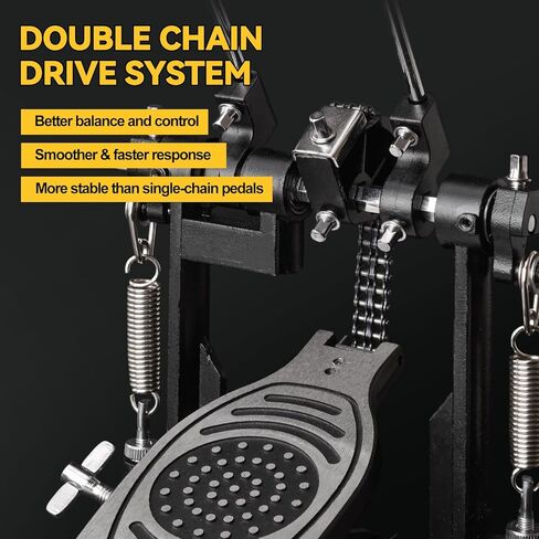 Double Bass Drum Pedal, Heavy Duty Kick Drum Pedal with Double Chain Drive, Adjustable Spring Tension, Non-Slip Metal Base, Smooth and Responsive Single Drum Pedal for Acoustic and Electronic Drums in Saudi Arabia
