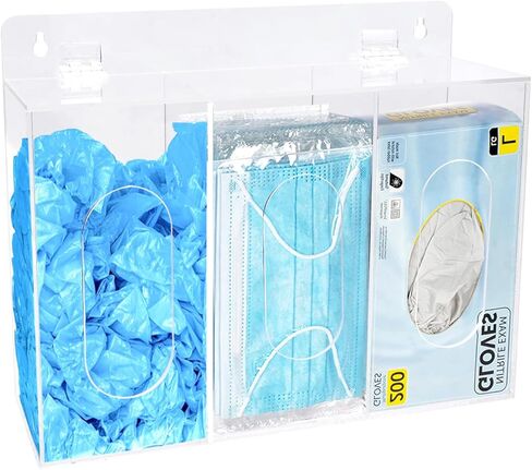 تخزين قياسي Triple Box Holder Wall Mount Glove Dispenser ، حامل صندوق قفاز قابل للتركيب أكرياليش مع 3 مقصورات-16.54 "× 3.70" × 9.84 "(LXWXH) in Kuwait