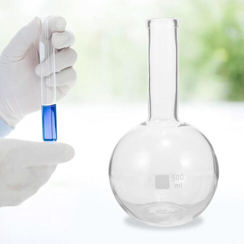 Luxshiny Clear Glass Flask for Chemistry Laboratory Flat Bottom Scientific Distillation Flask Heat-Resistant Glassware for Mixing and Heating Experiments in Kuwait